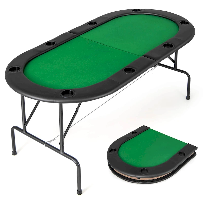 Costway 8 Players Poker Table with 8 Cup Holders & Comfy Armrests