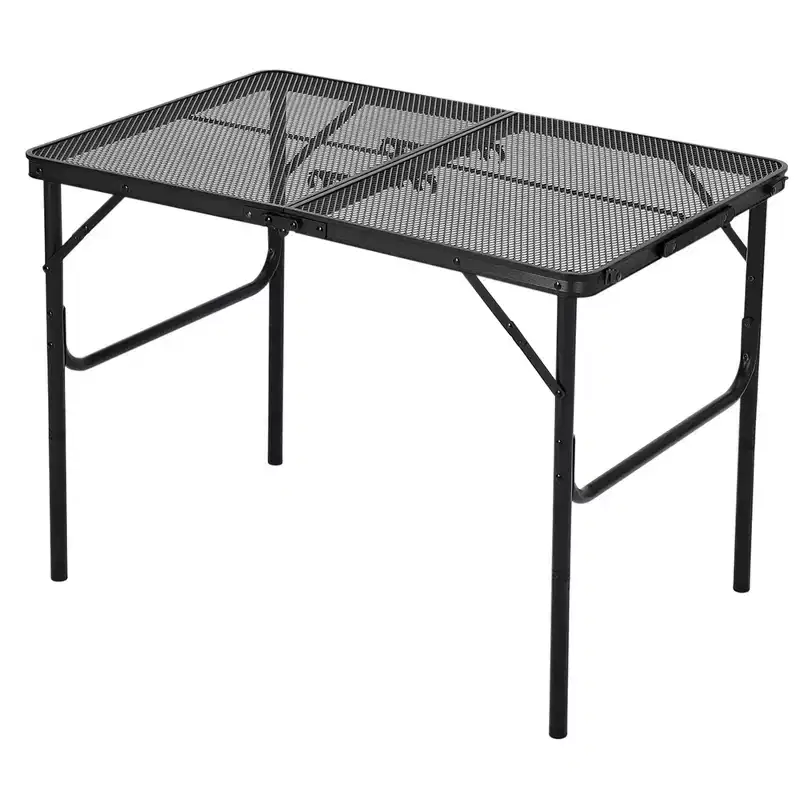 Black Aluminum Folding Table, 4-Person, Iron Mesh Top