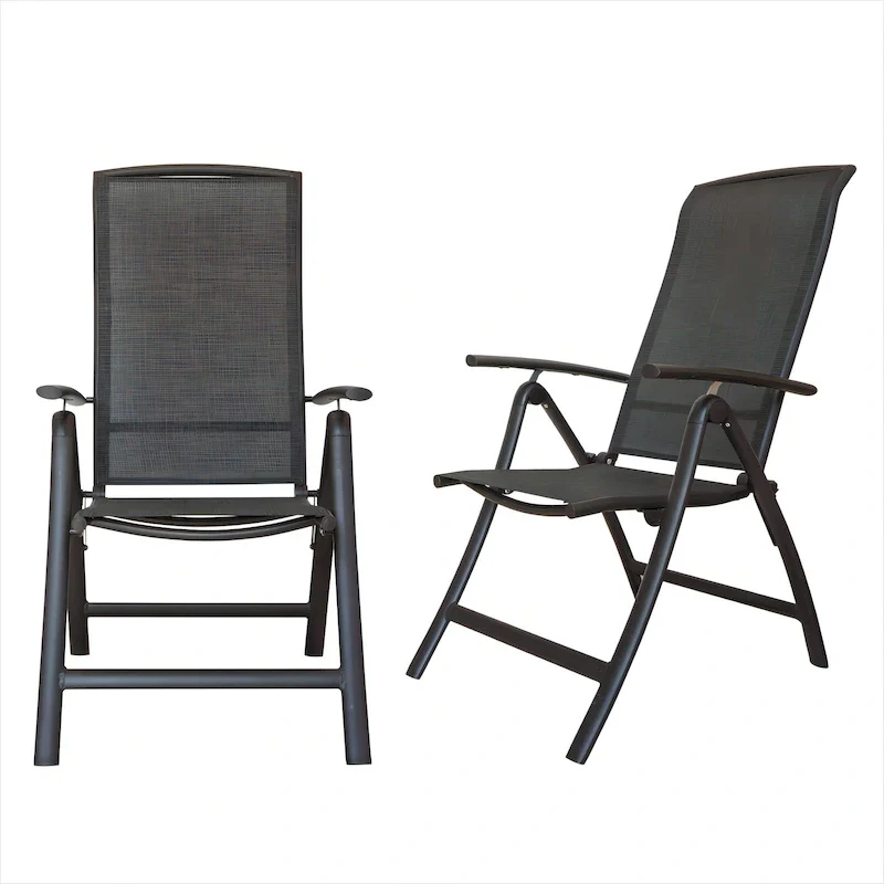 Folding Patio Chairs Set of 2, Aluminium Frame Reclining Sling Lawn Chairs with Adjustable High Backrest