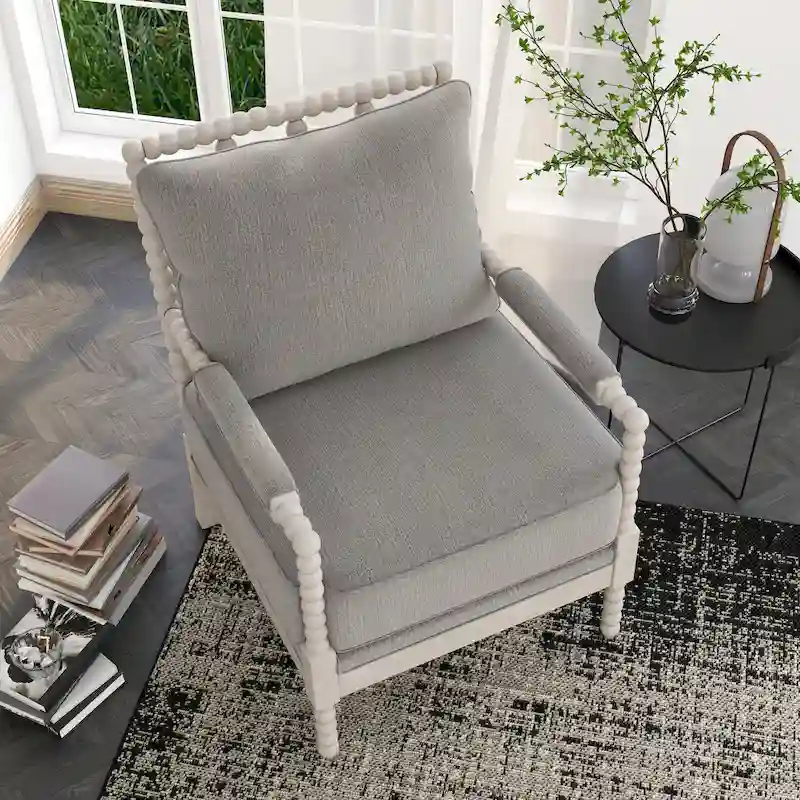 Quince Farmhouse Fabric Padded Beaded Armchair by Furniture of America