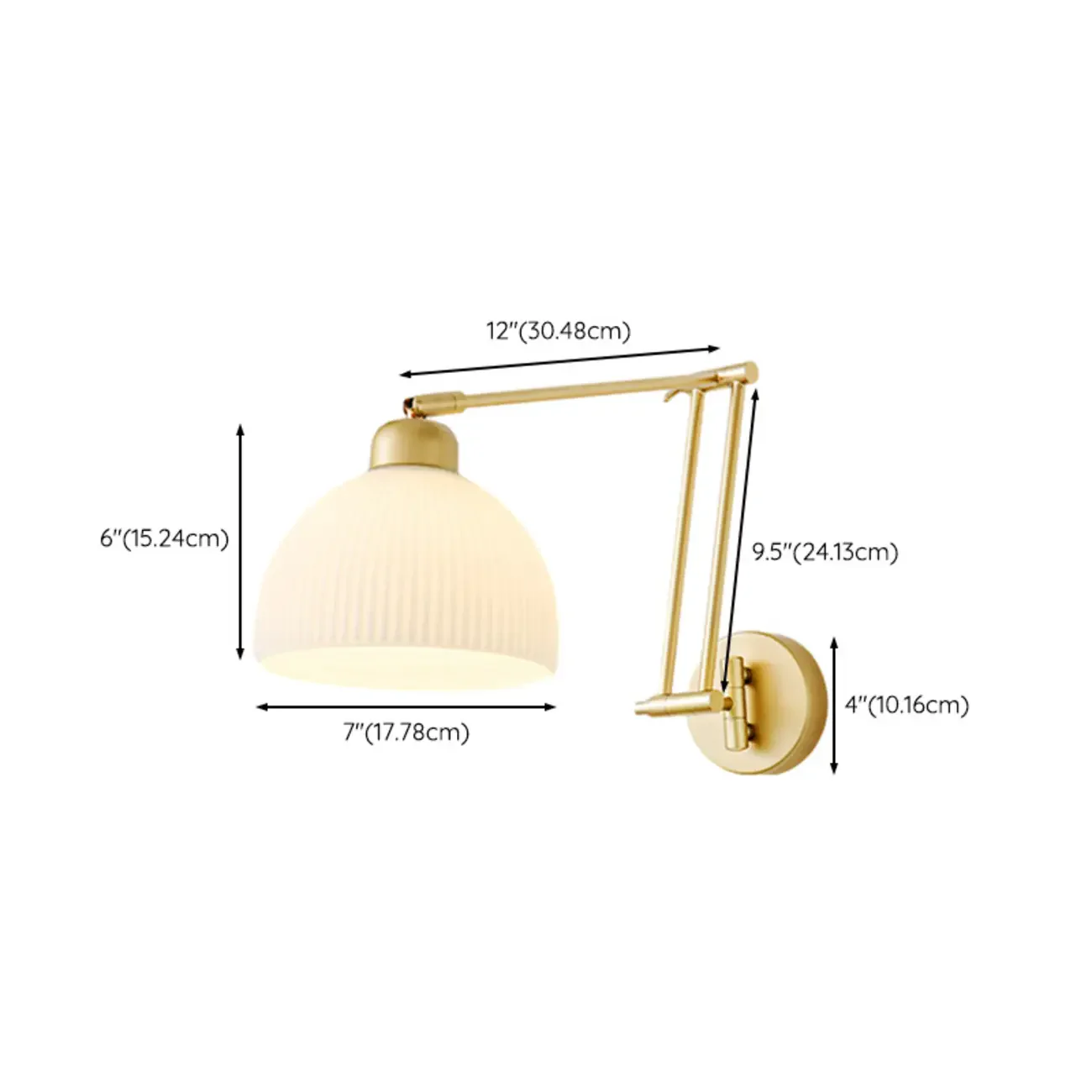 Modern Gold Adjustable Swing Arm Wall Light with White Shade