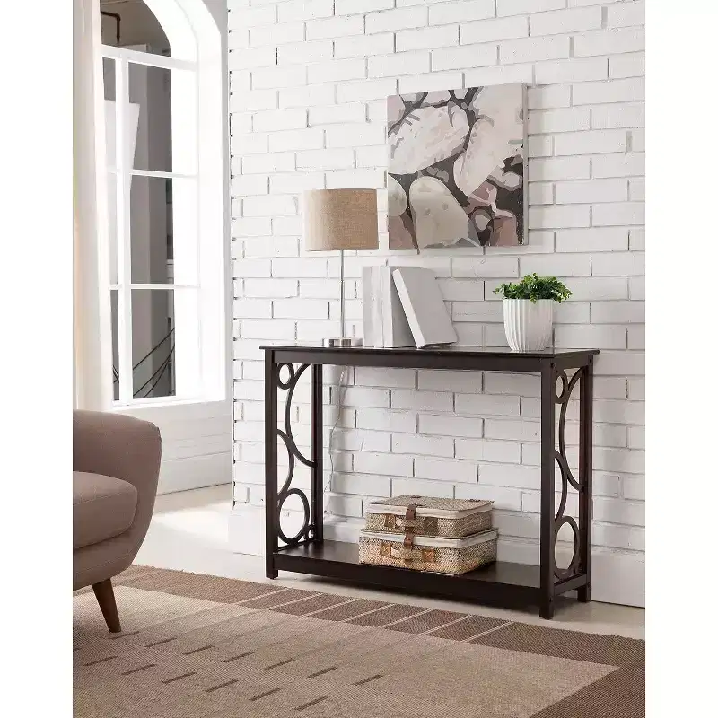 Kings Brand Furniture - Dark Cherry Finish Wood Entryway Sofa Console Table with Storage Shelf for Hallway, Foyer, Living Room