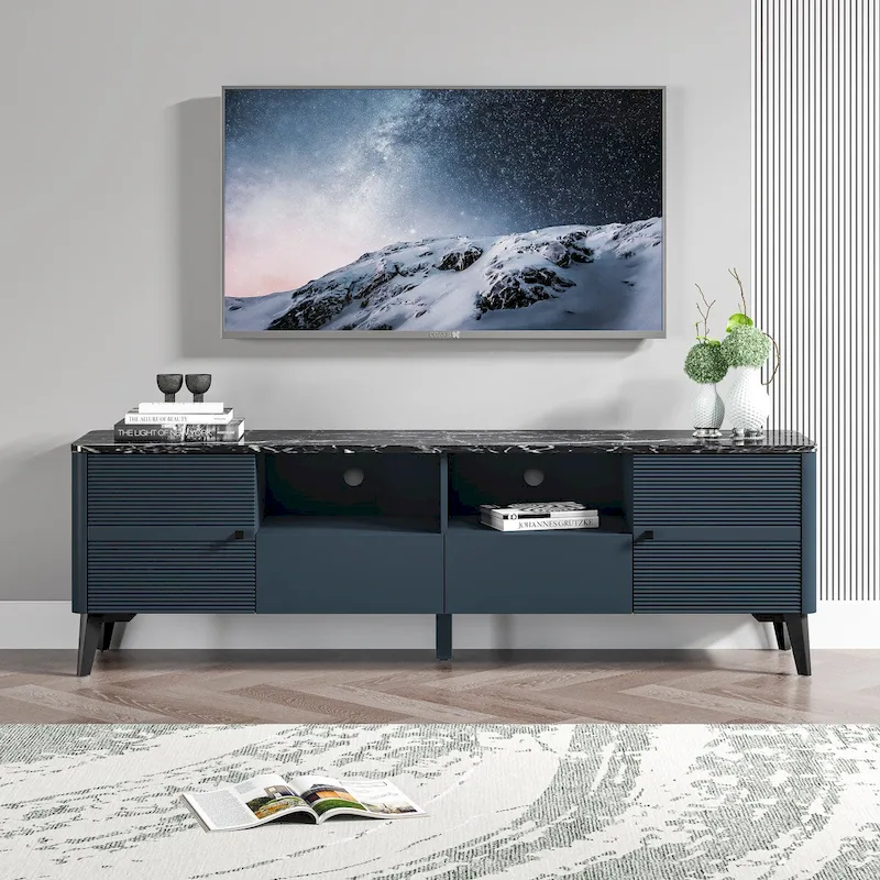 Stylish 70-Inch TV Stand with Marble-Printed Top - 70  in Width