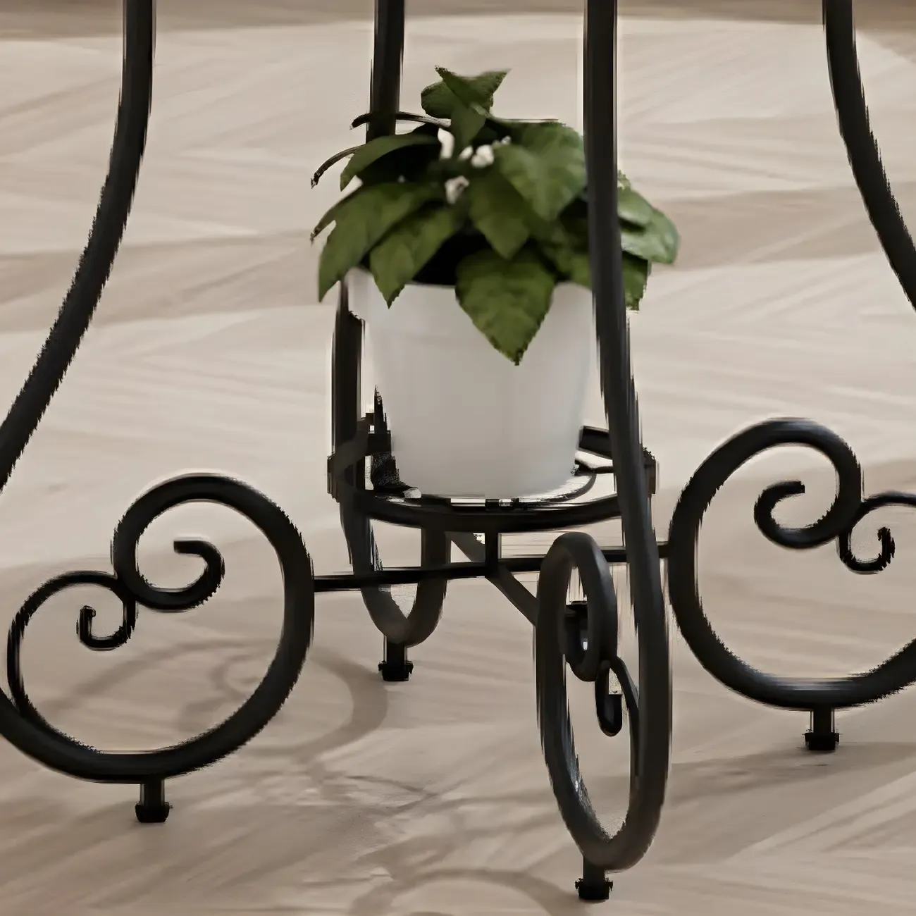 Modern Gloss Finish Steel Marble-Top Round Side Table