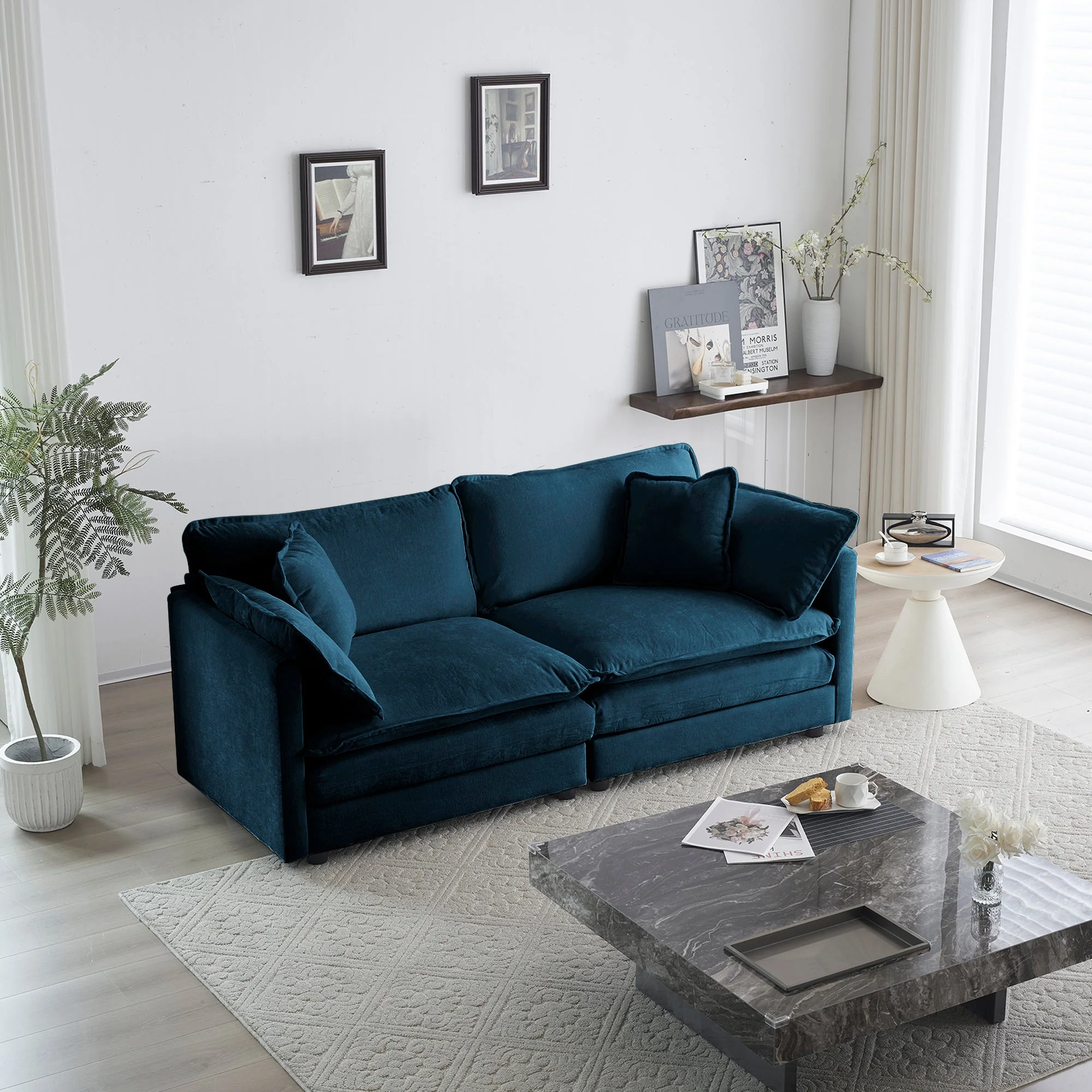 Walker Edison | Modern Chenille Cloud Loveseat Sofa Blue