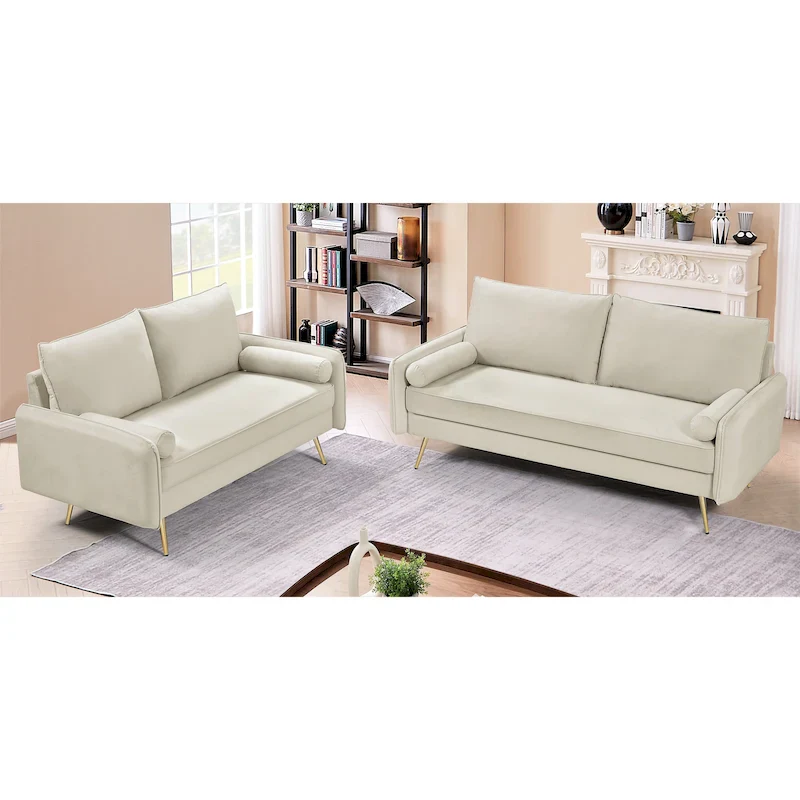 Mid-Century Modern Velvet 2-Piece Living Room Set