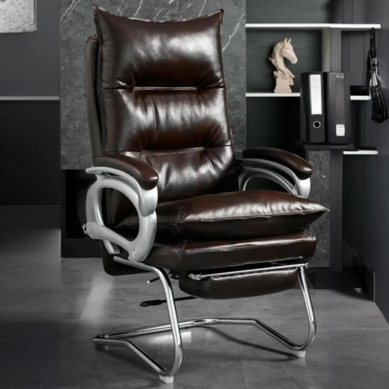 Elegant Brown Leather Reclining Executive Office Chair