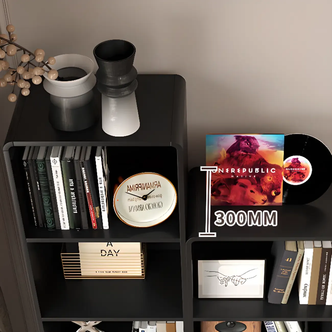 Narrow Black Wood 5-Tier Rolling Bookcase with Drawers