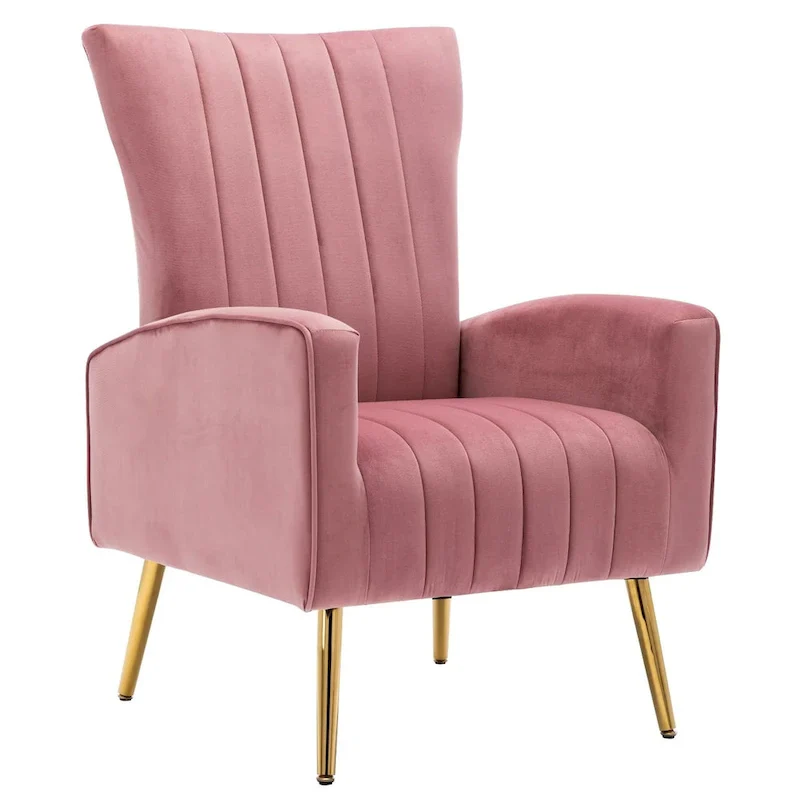 Velvet Comfy Accent Chair Cozy Arm Chair with Wingback and Gold Metal Legs