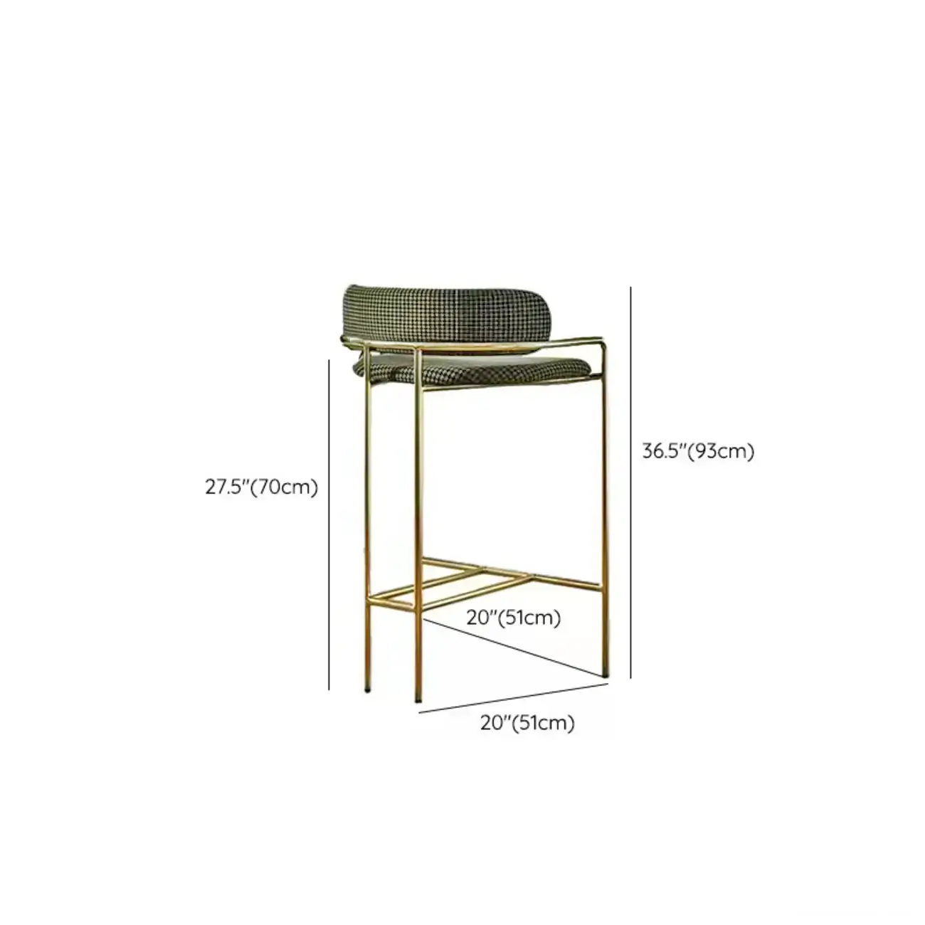 Art Deco Gold Green Cotton Upholstered Bar Stool