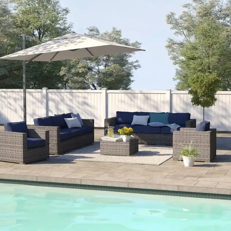 LSI Antibes Grey Wicker Sunbrella 9-piece Sofa Club Set