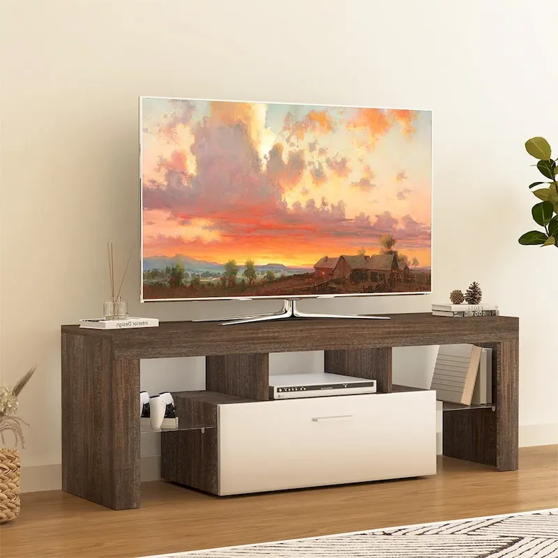 51 Modern LED TV Stand with Cabinet, 20 Minutes Quick Assembly - 51.18inch*13.78inch*17.72inch