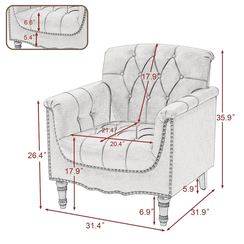 Modern Tufted Accent Armchair with Nailhead Trim Set of 2