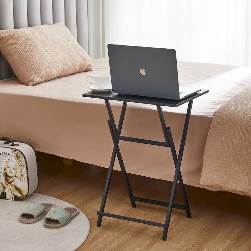 2-Piece Folding TV Tray Table with Wood Top and Metal Frame