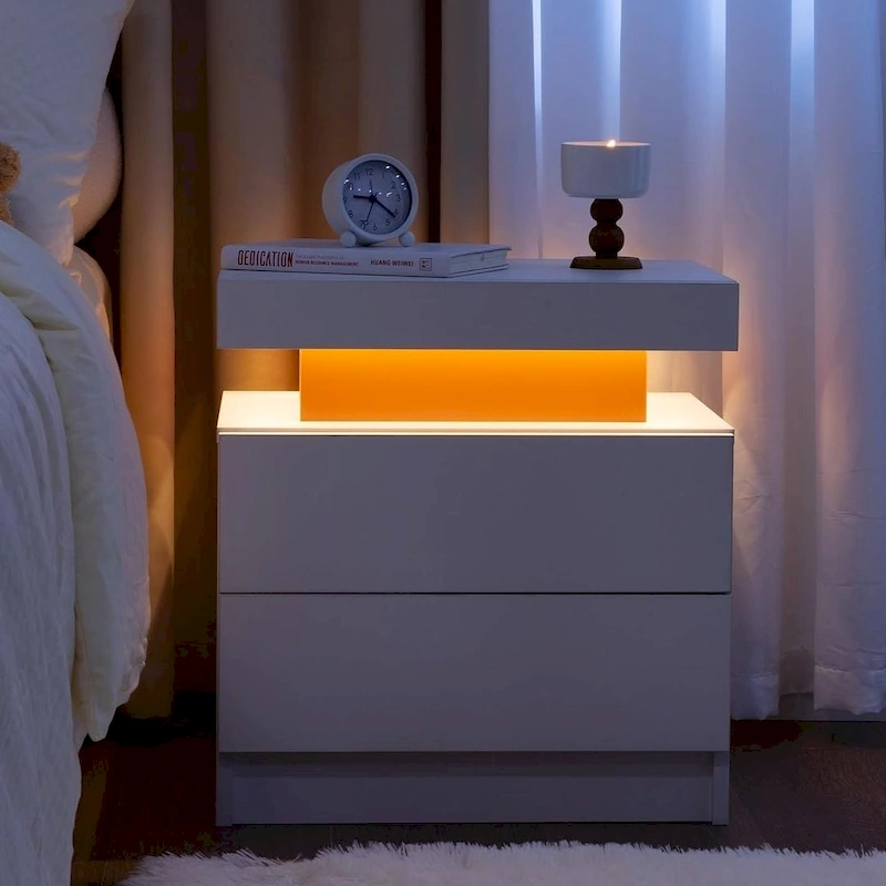 19.3  Modern 2 Drawers LED Nightstand with Adjustable Lights