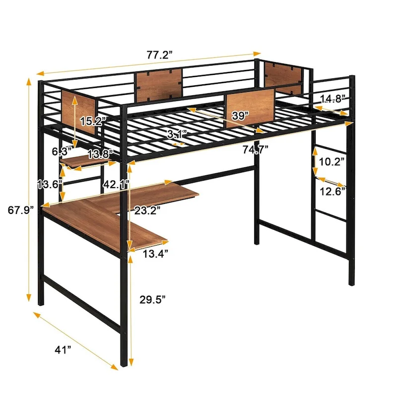 Merax Twin Metal Loft Bed with Desk and Shelf