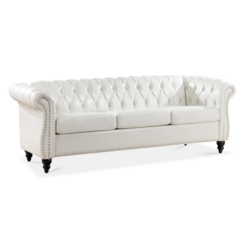 Cream 84.65 Traditional Chesterfield 3 Seater Sofa, PU Leather