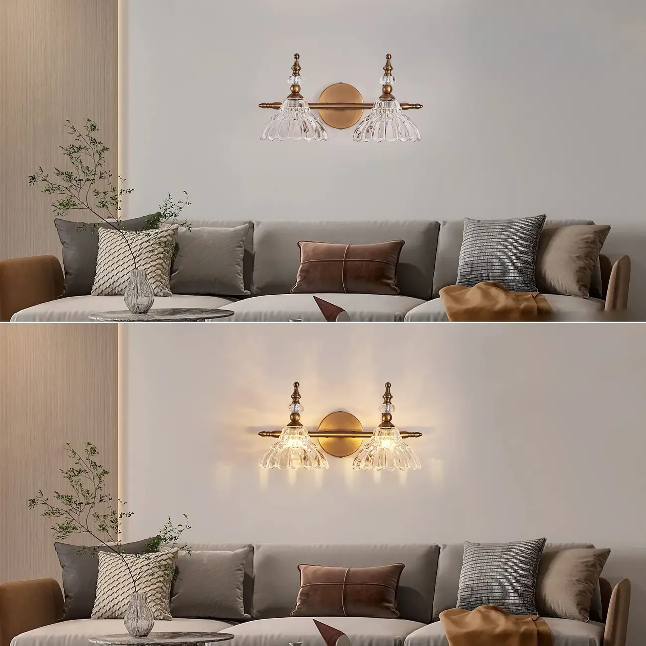 Modern Flower Glass Bathroom Vanity Light in Black/Brass