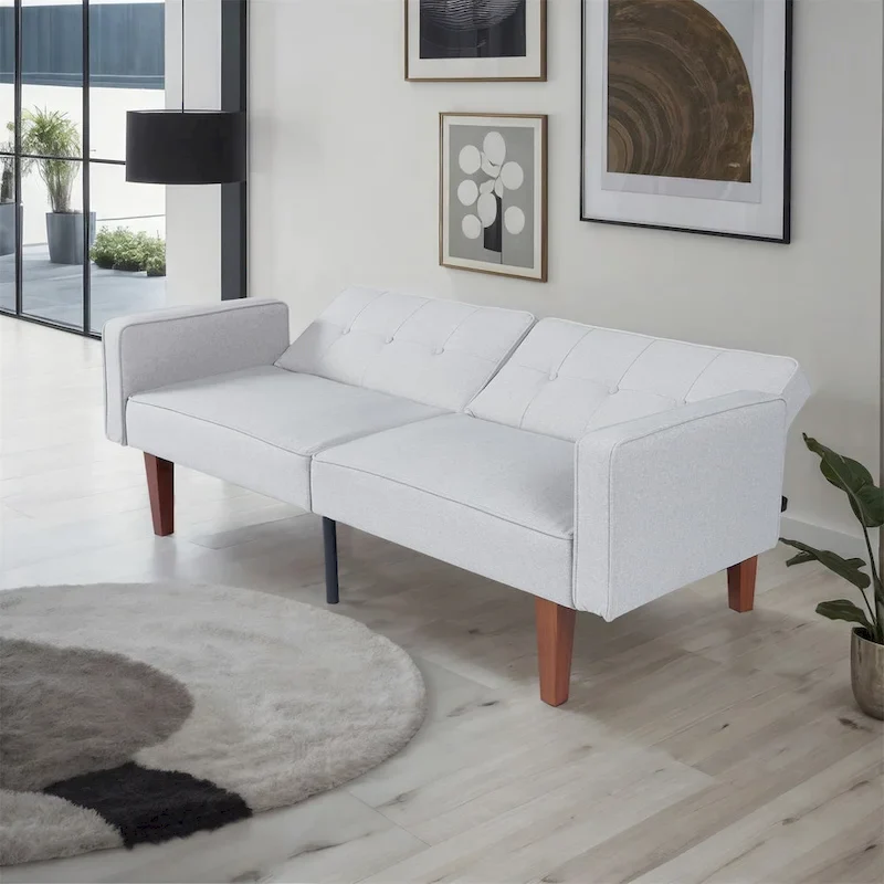 Convertible Sofa Bed Adjustable Fabric Couch Sleeper Modern Recliner Reversible Loveseat Folding Daybed Guest Bed with 2 Pillows