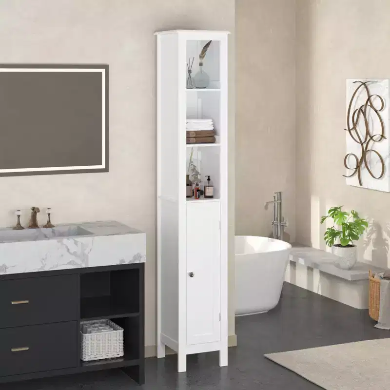 White Narrow Tall 4-Shelf Freestanding Storage Cabinet