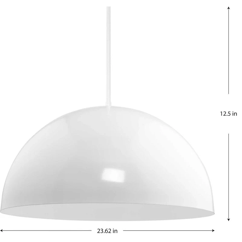 Perimeter Collection One-Light White Mid-Century Modern Pendant with metal Shade - 23.62 in x 23.62 in x 12.5 in