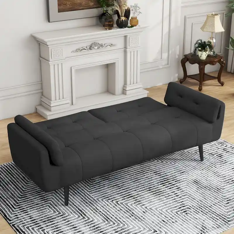 75 Convertible Sleeper Futon Sofa Bed With Adjustable Tufted Back