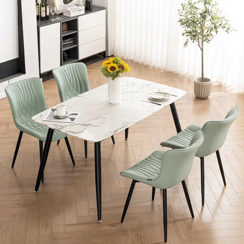 Modern Upholstered Leather Armless Dining Chairs Set of 2