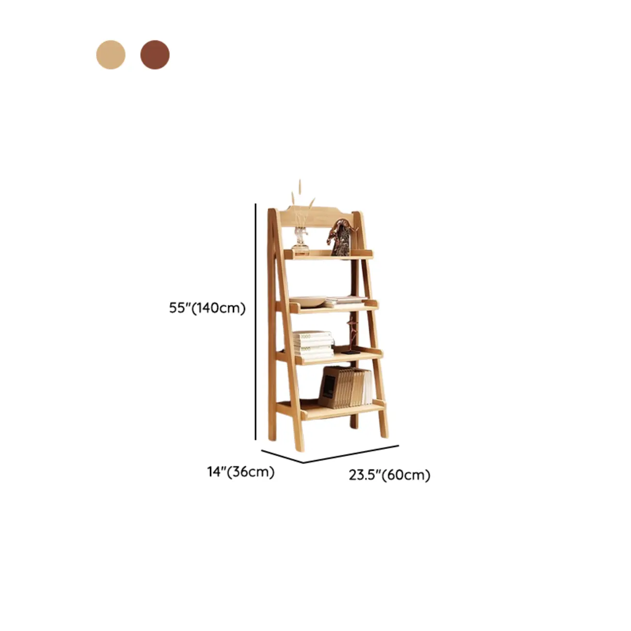 Mid-Century Modern Walnut Wood Multi-tier Ladder Bookshelves