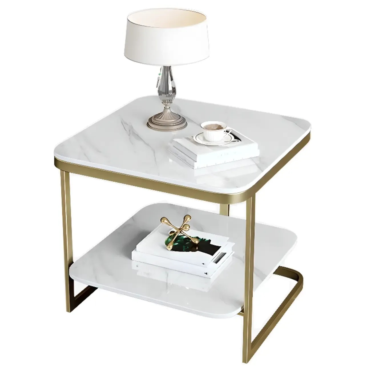 2-Tier C-Shaped Side Table with Shelf