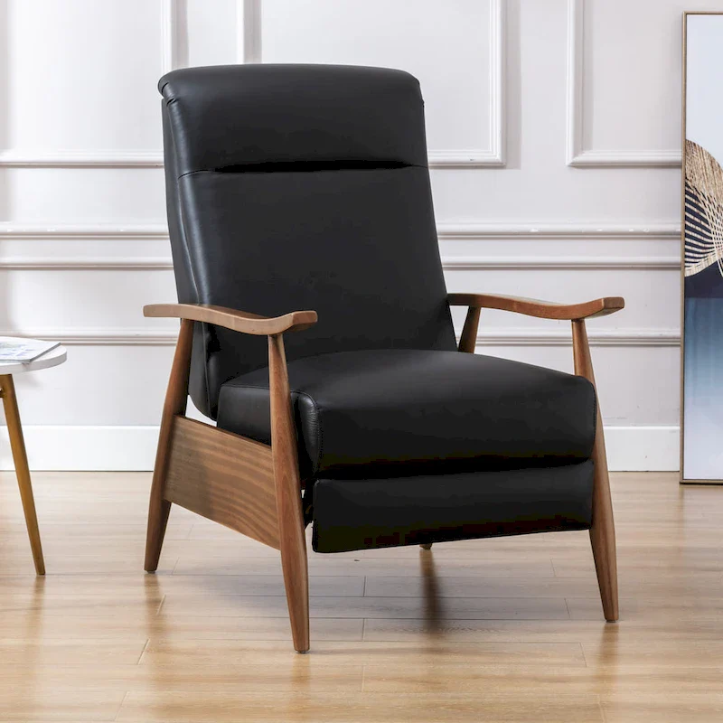 Fordham Top Grain Leather Wood Arm Push Back Recliner by Greyson Living