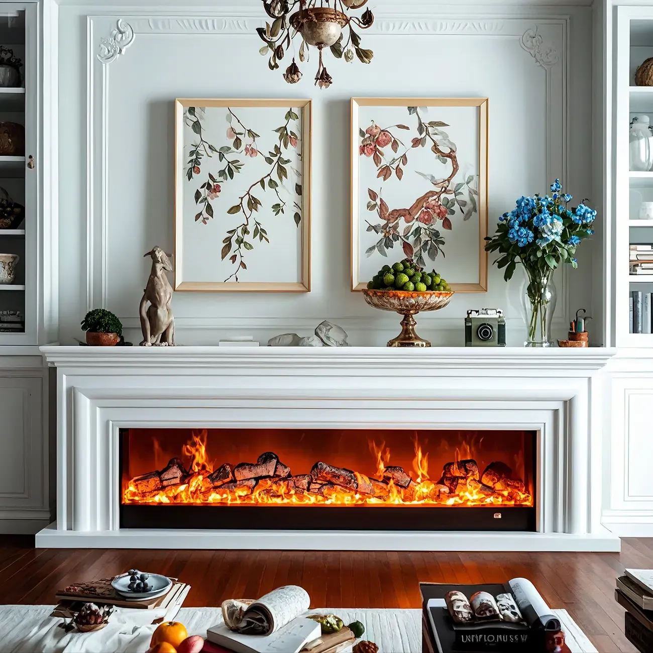 71 Rectangle Wood Brown Electric Fireplace TV Stand with Light