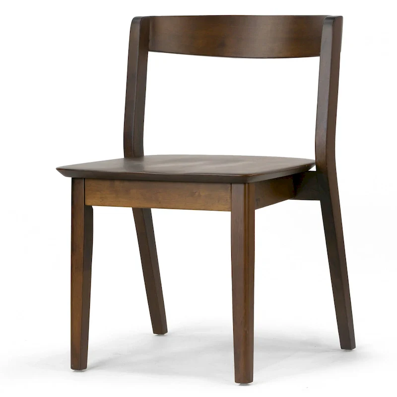 Set of 2   Dark Brown Solid Wood Chair with Curved Back