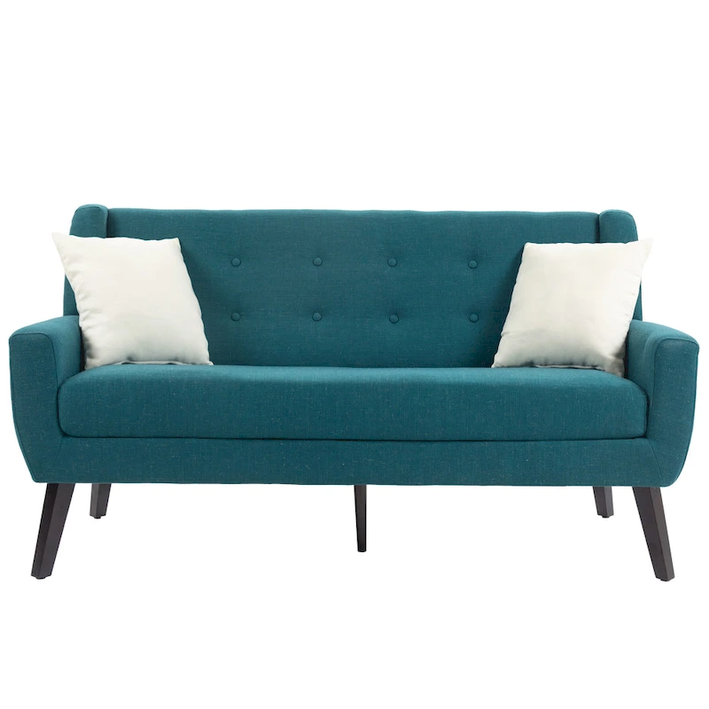 Modern Curved 63  Button Tufted Upholstered Loveseat with 2 Pillows