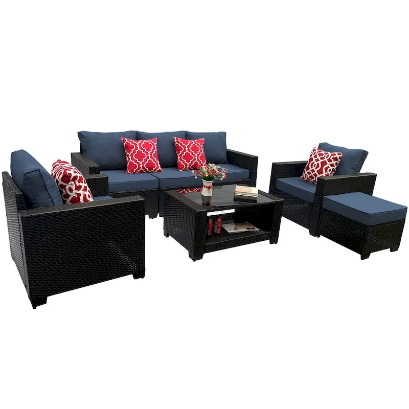 7-Piece PE Rattan Wicker Cushioned Sofa Set