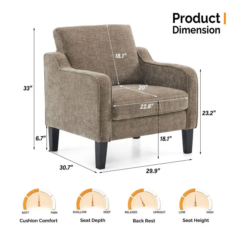 VINGLI Mid Century Modern Fabric Accent Chair