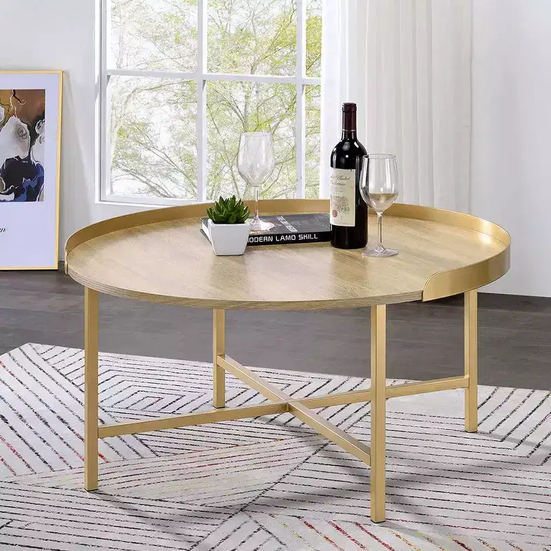 Acme Furniture Mithea Coffee Table Oak Table Top/Gold Finish