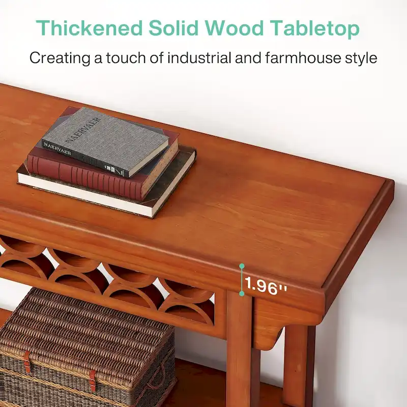 70.8 Inch Farmhouse Solid Wood Long Console Table Sofa Table