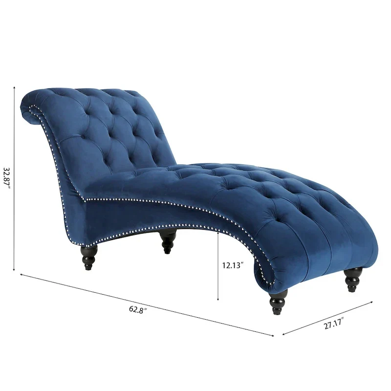 Blue 27.17 Buttons Tufted Chaise Lounge Chair with Nailheads