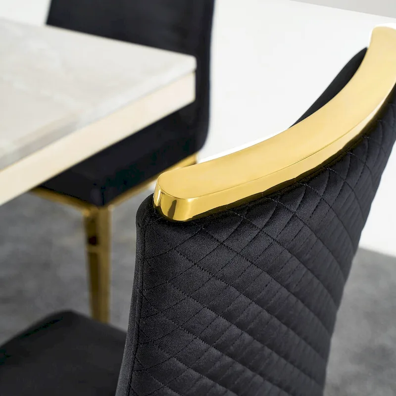 Velvet Dining Room Chairs with Reticulate Texture Back and Metal Trim Top