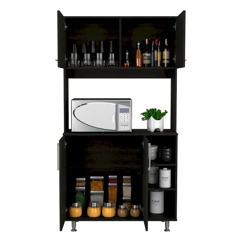 95 Inch Pantry Cabinet with Double Cabinets and Open Shelves