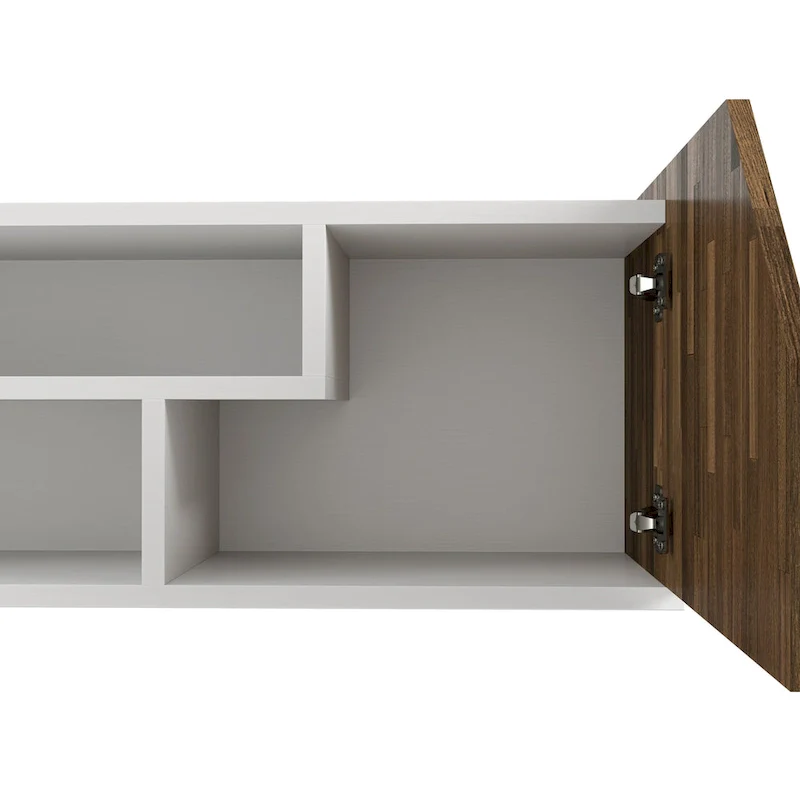 61-Inch Two-Tone White Floating TV Stand with 4 Shelves, Transitional Style Media Console