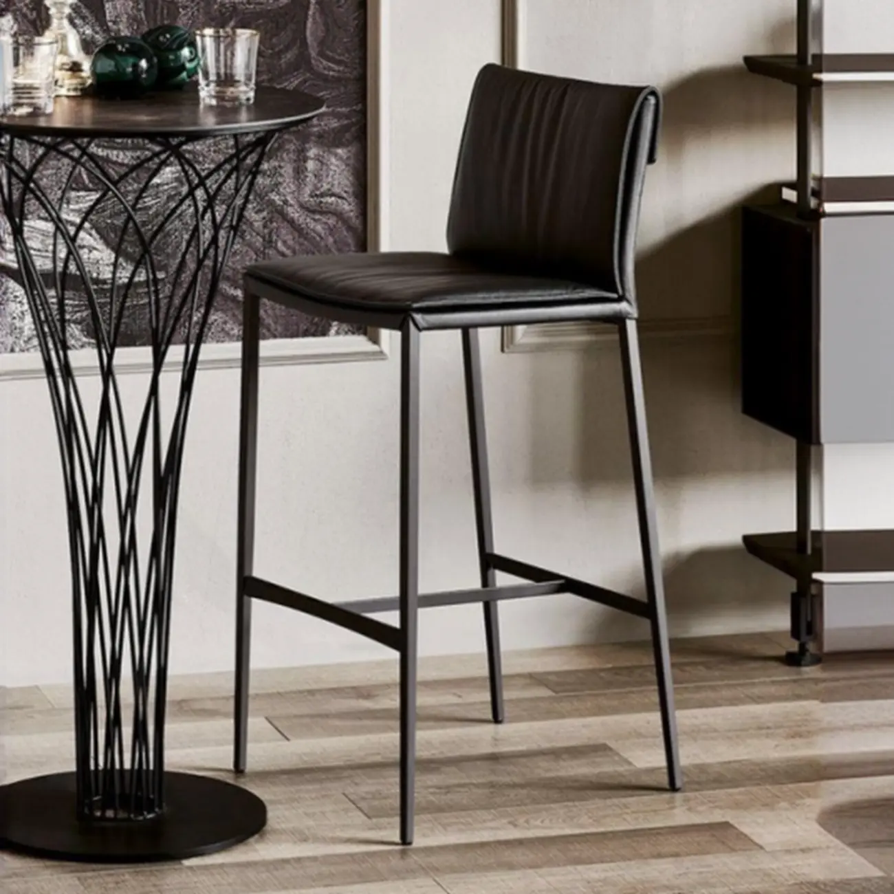 Modern 4-Leg Trestle Footrest Low Back Bar Stools