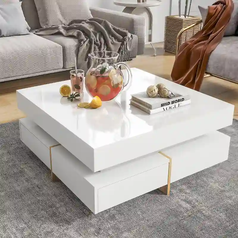 Modern High Gloss Coffee Table with 4 Drawers