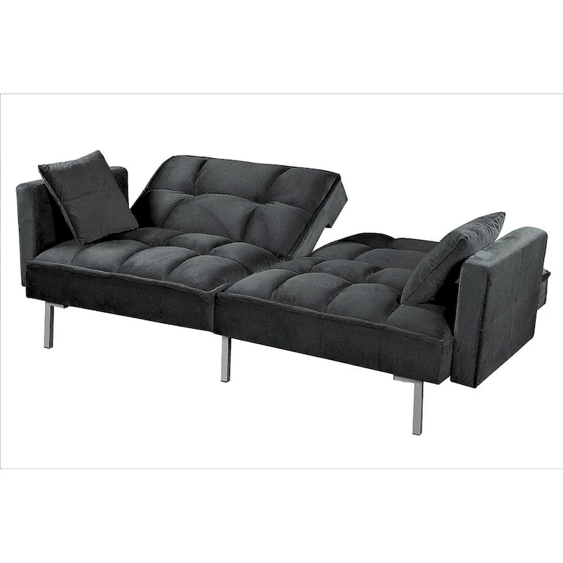 Regal Convertible Sleeper Sofa Bed Velvet Pull Out Couch with Mid-Century Style Tufted Design and Metal Legs