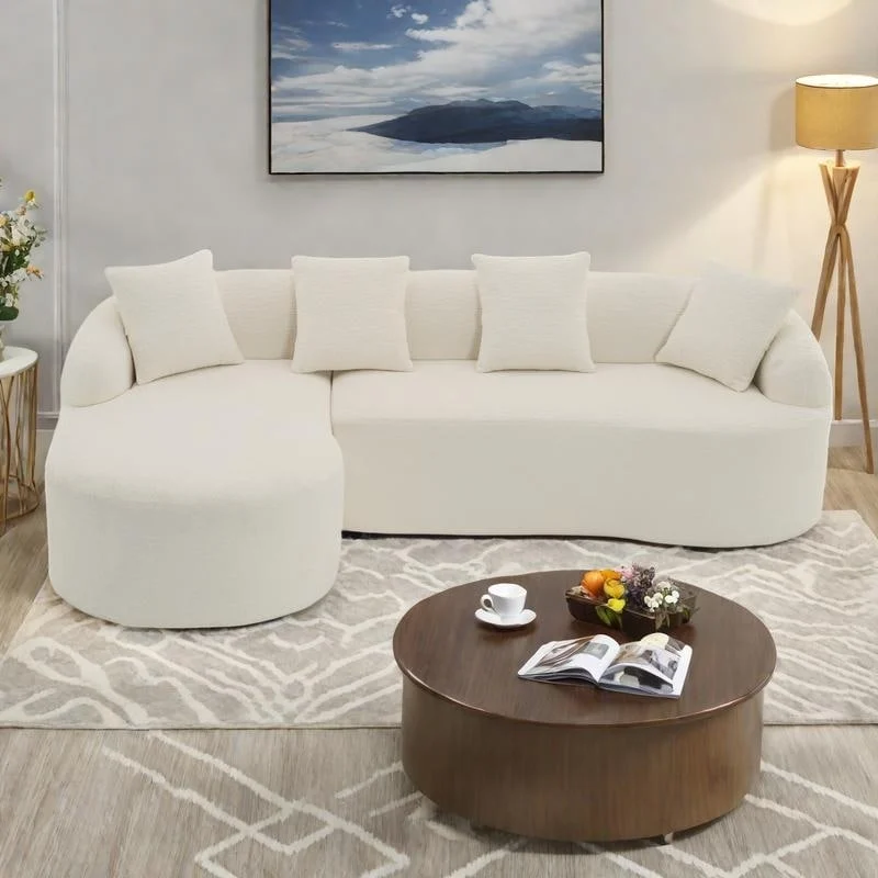 98.4 Chenille L-Shaped 3-Seater Sofa with Chaise Lounge and 4 Pillows