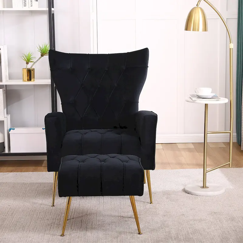 Upholstered Wingback Chair with Ottoman