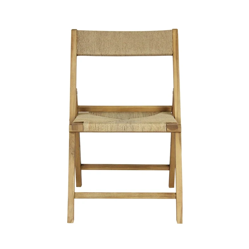 Mallorca Coastal Modern Wood Woven Seagrass Folding Chair, Natural (Set of 2)