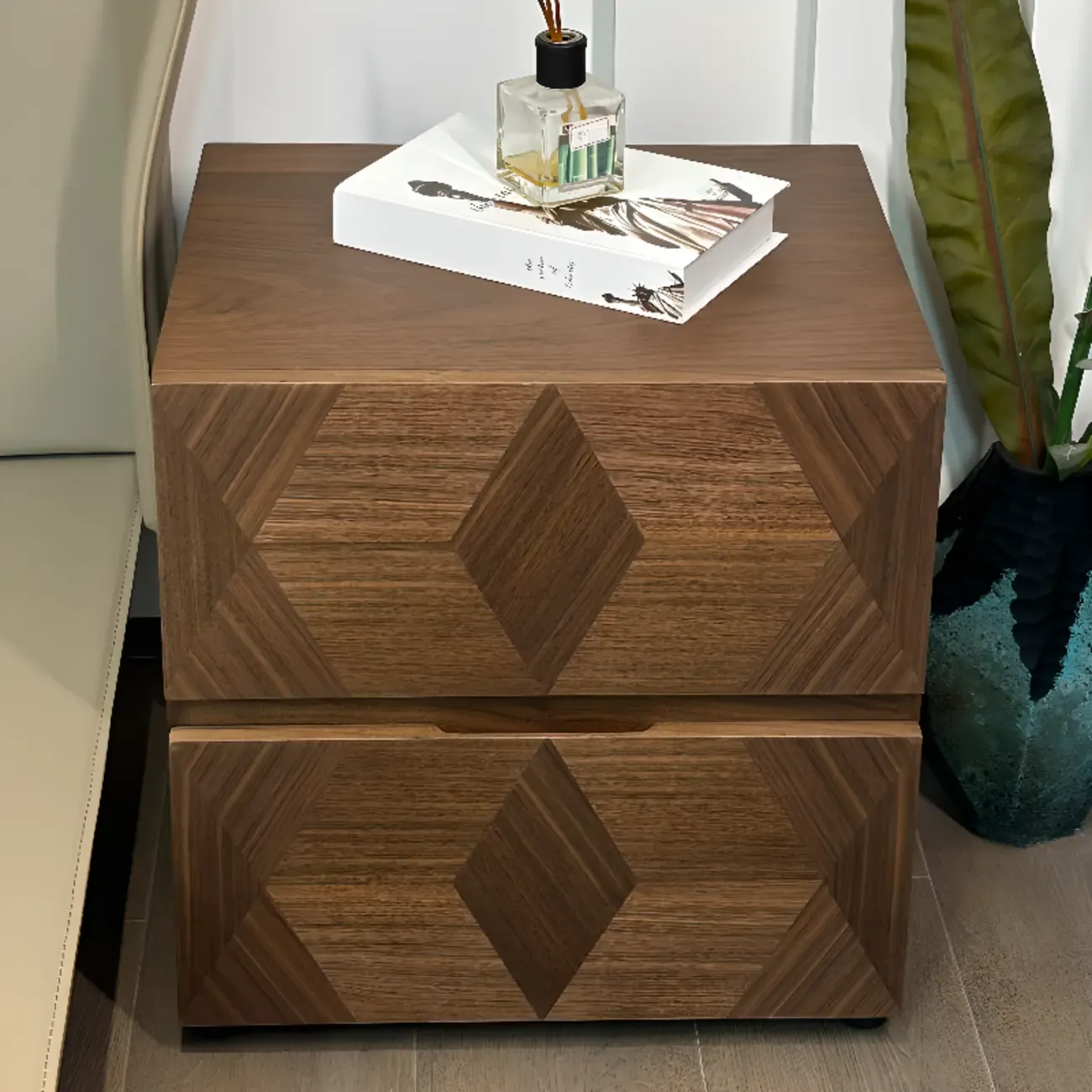 Elegant Nut Brown Narrow 2-drawer Wood Nightstand