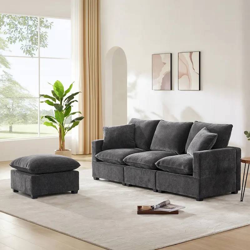 Nestfair Modern Modular Sofa 4 Seat Chenille Sectional Couch Set with 2 Pillows Included