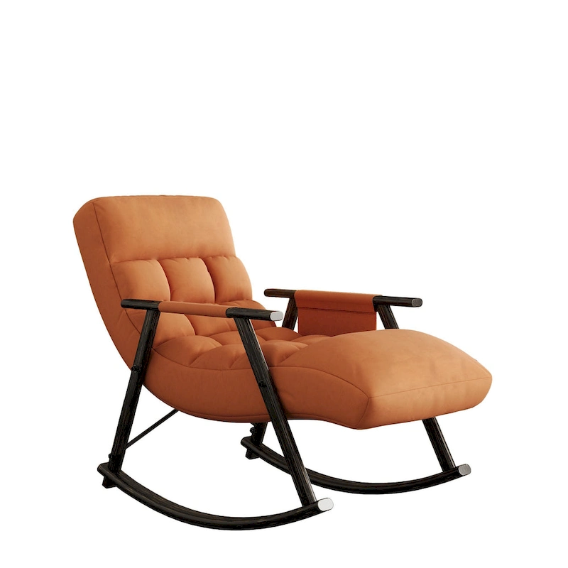 Casual folding rocking chair upholstered, lounge rocking chair adjustable high back and foot rest